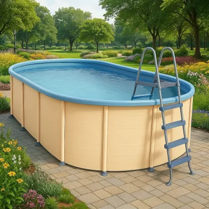 Piscine tubulaire ovale 468x275x102 cm beige/bleu avec échelle et filtre PXBVbPv141RP-Meuzen