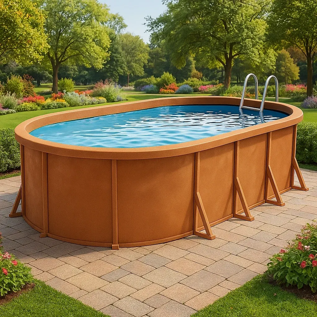 Piscine tubulaire ovale terracotta 468x275x102 cm avec échelle et filtre à cartouche AabqNrQ143me-Meuzen