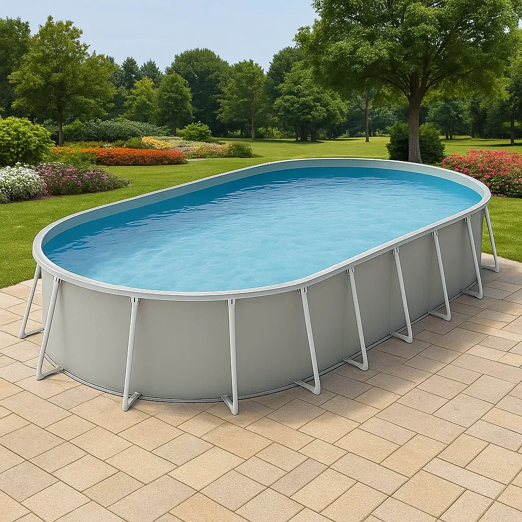 Piscine tubulaire ovale gris 468x275x102 cm avec échelle et filtre CGobqRD144ry-Meuzen