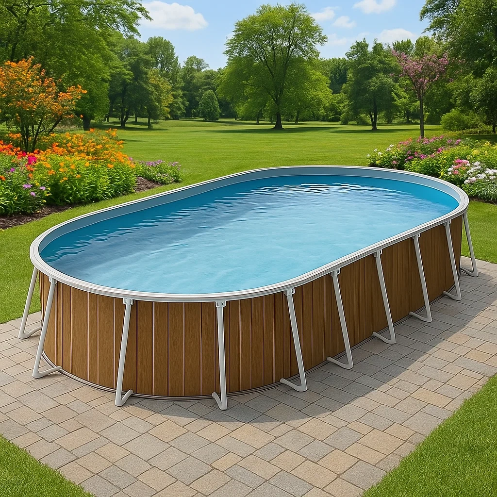 Piscine tubulaire ovale 468x275x102 cm couleur marron/blanc avec échelle et filtre nXXoLJA145xt-Meuzen