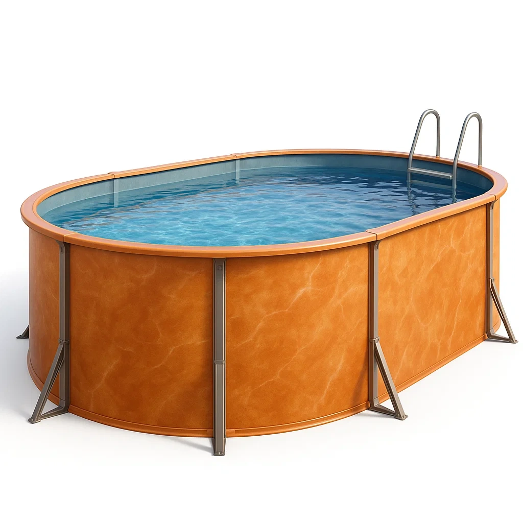 Piscine tubulaire ovale 407x238x97 cm orange avec échelle avec filtre à cartouche BhPPTsZ100NT-Meuzen
