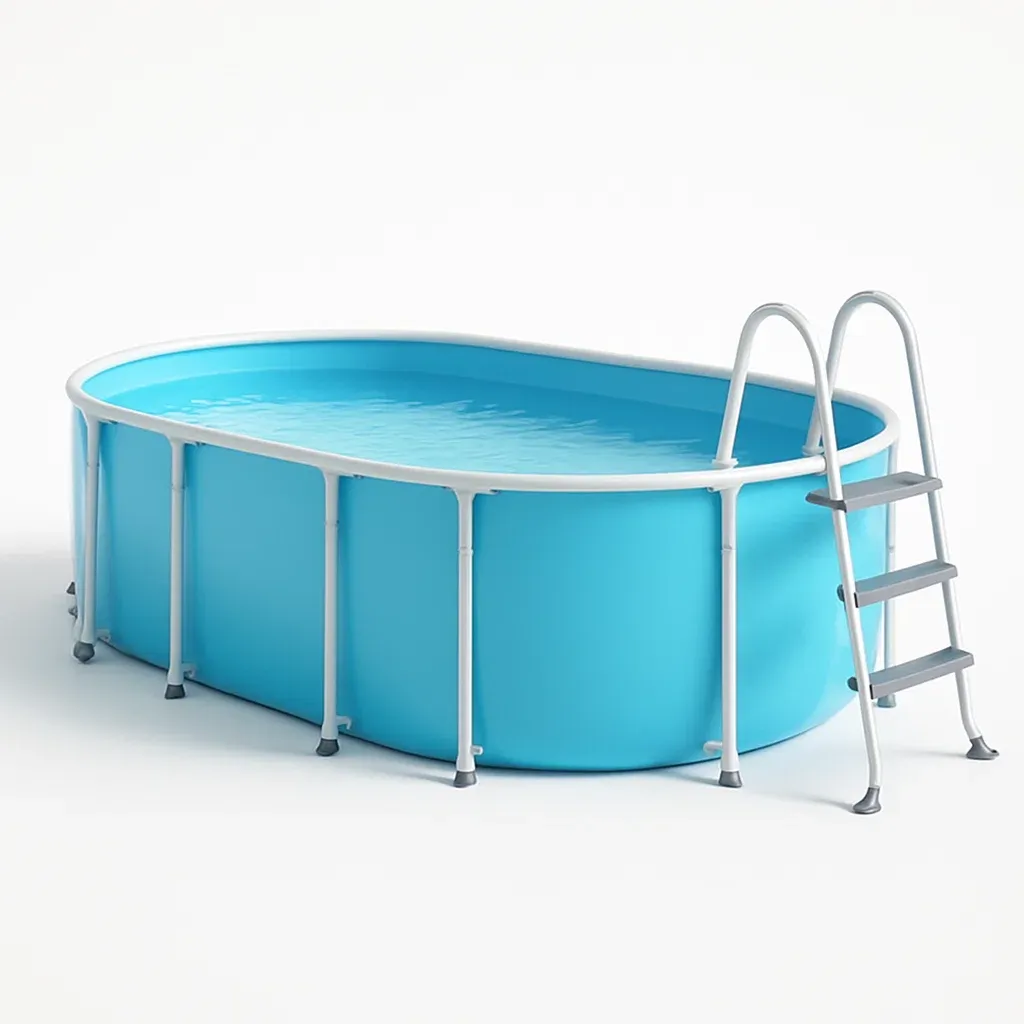 Piscine tubulaire ovale bleu clair/blanc 407x238x97 cm avec échelle et filtre à cartouche WaFMsMi101JL-Meuzen
