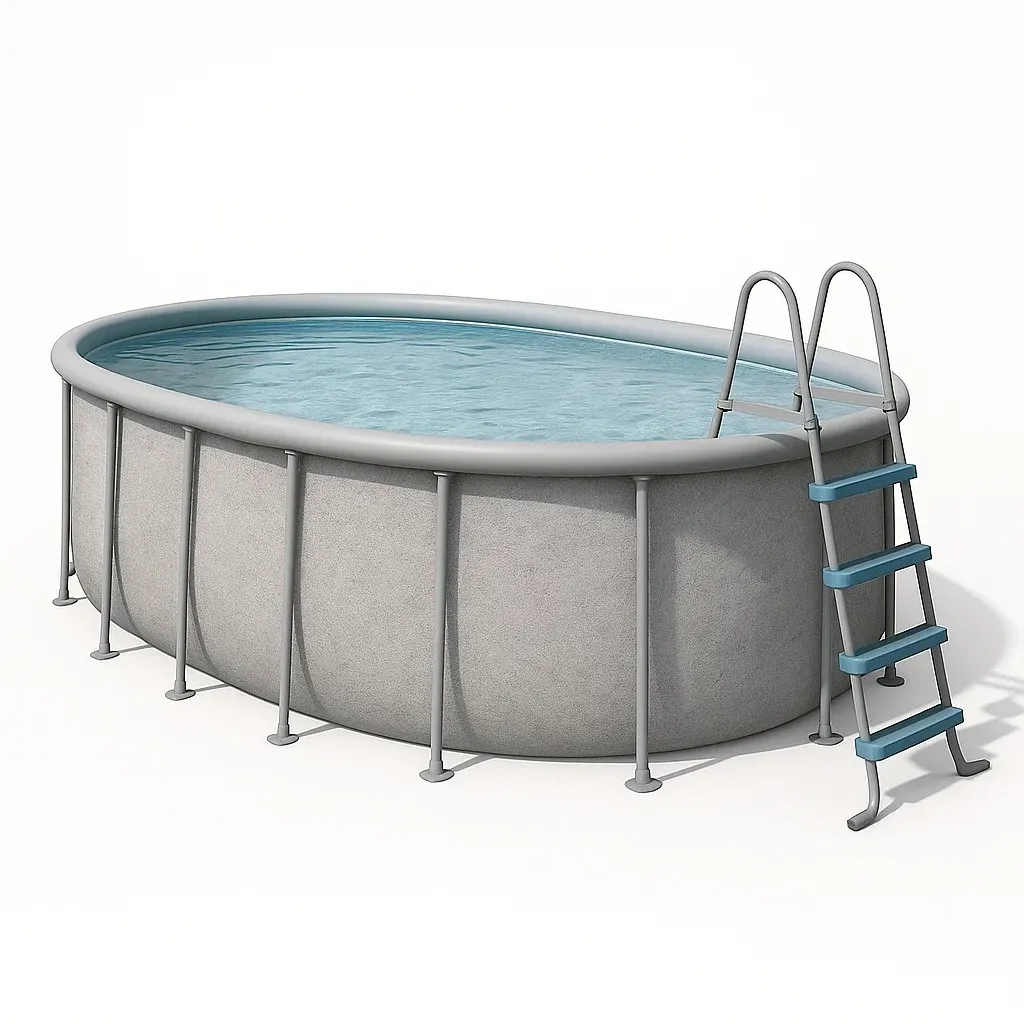 Piscine tubulaire ovale gris 407x238x97 cm avec échelle et filtre hJsSexR102OS-Meuzen
