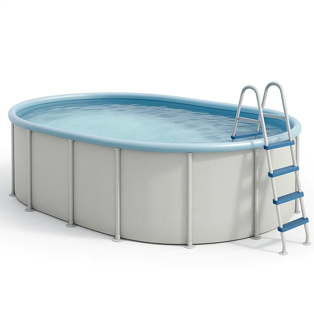 Piscine tubulaire ovale 407x238x97 cm, couleur gris / bleu clair, avec échelle, avec filtre LaxIRSD104DK-Meuzen