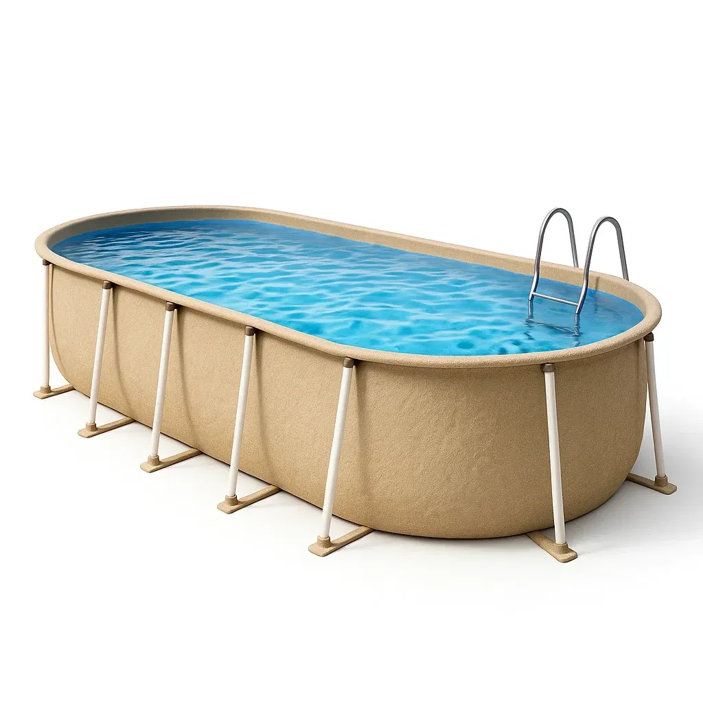 Piscine tubulaire ovale beige 407x238x97 cm avec échelle et filtre dPSMQQR105my-Meuzen