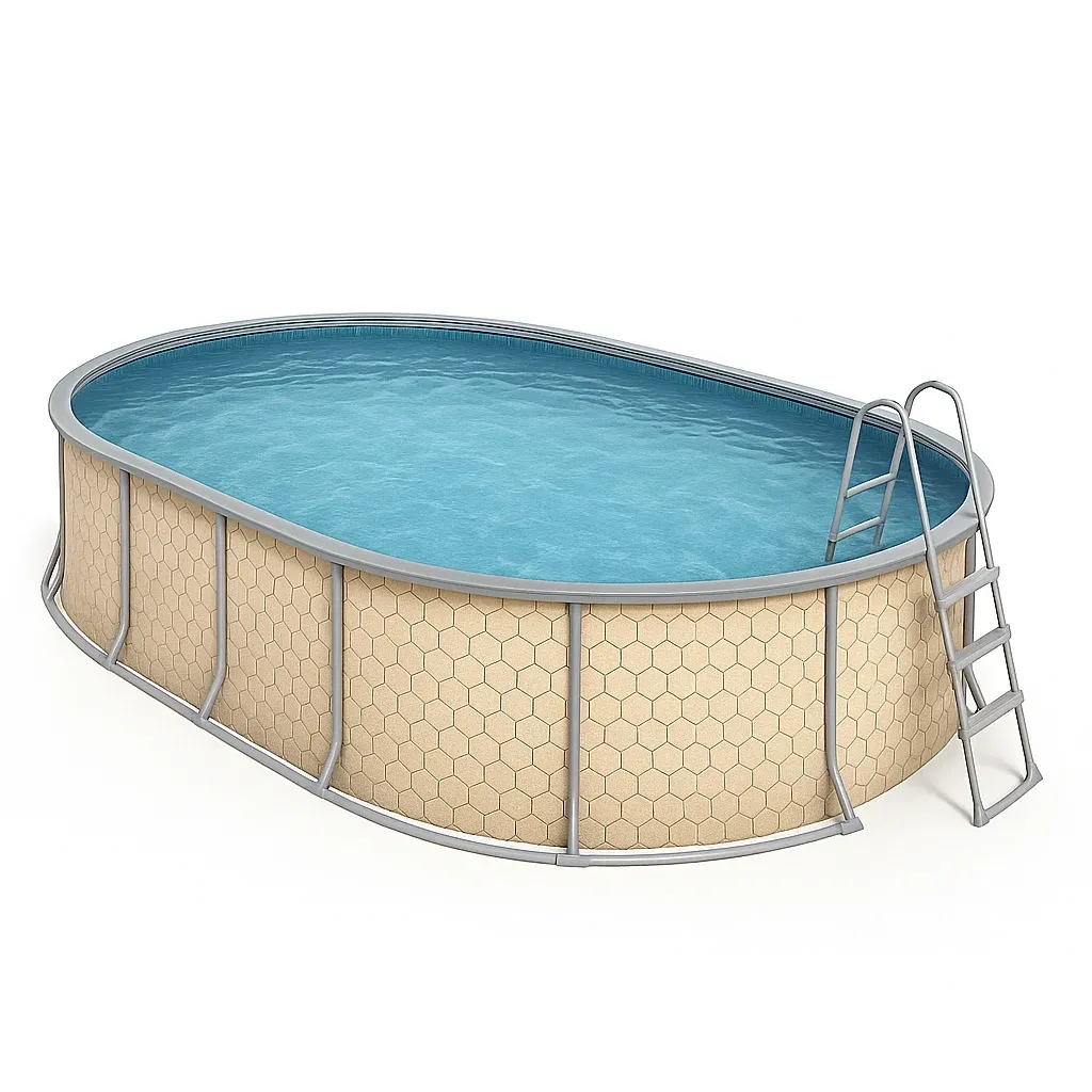 Piscine tubulaire ovale 407x238x97 cm, couleur beige / gris, avec échelle, avec filtre OsnVHLx110hZ-Meuzen