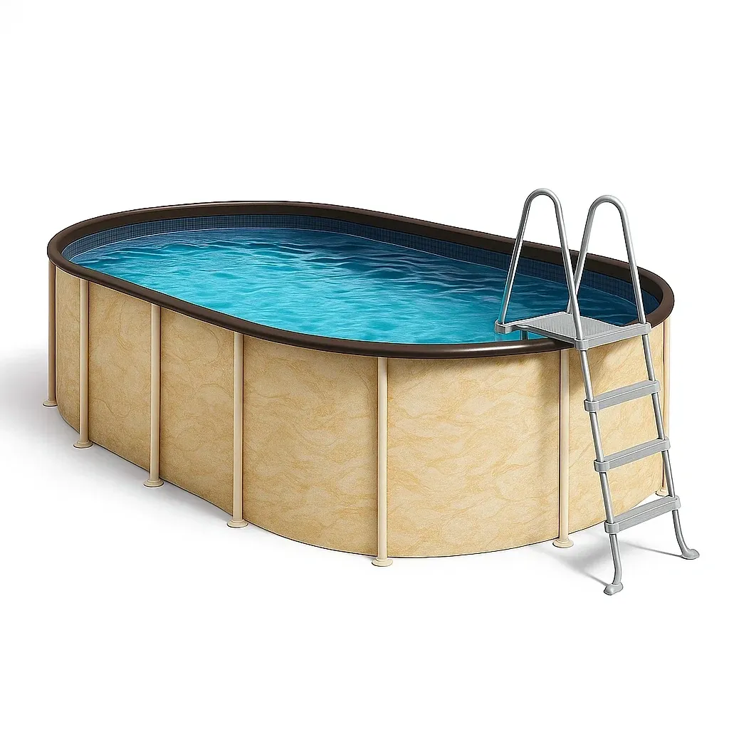 Piscine tubulaire ovale beige/marron 407x238x97 cm avec échelle et filtre aunMmwy111BF-Meuzen
