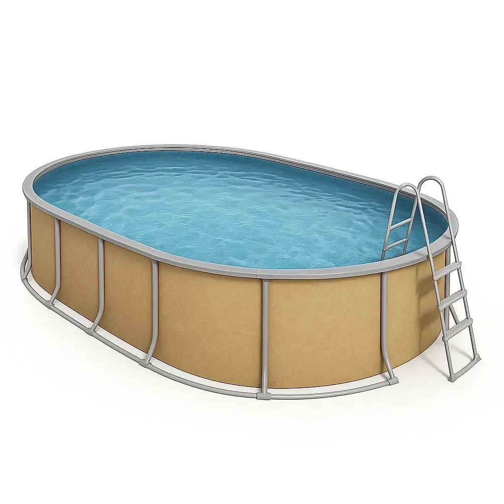 Piscine tubulaire ovale beige/gris 407x238x97 cm avec échelle et filtre ulrgLgO117hG-Meuzen