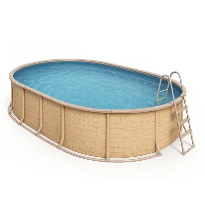 Piscine tubulaire ovale 468x275x102 cm beige effet pierre avec échelle avec filtre à cartouche ozhAzmT118eM-Meuzen