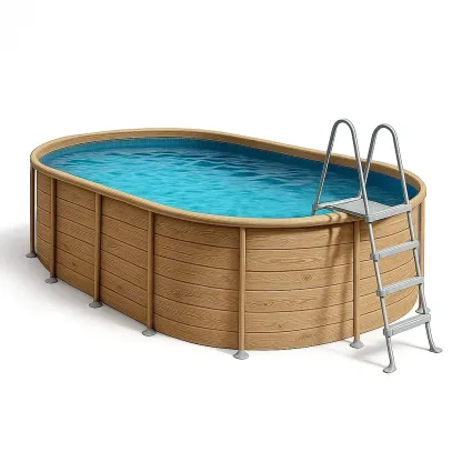 Piscine tubulaire ovale bois clair/bleu 468x275x102 cm avec échelle et filtre à cartouche zHKckBA119yj-Meuzen