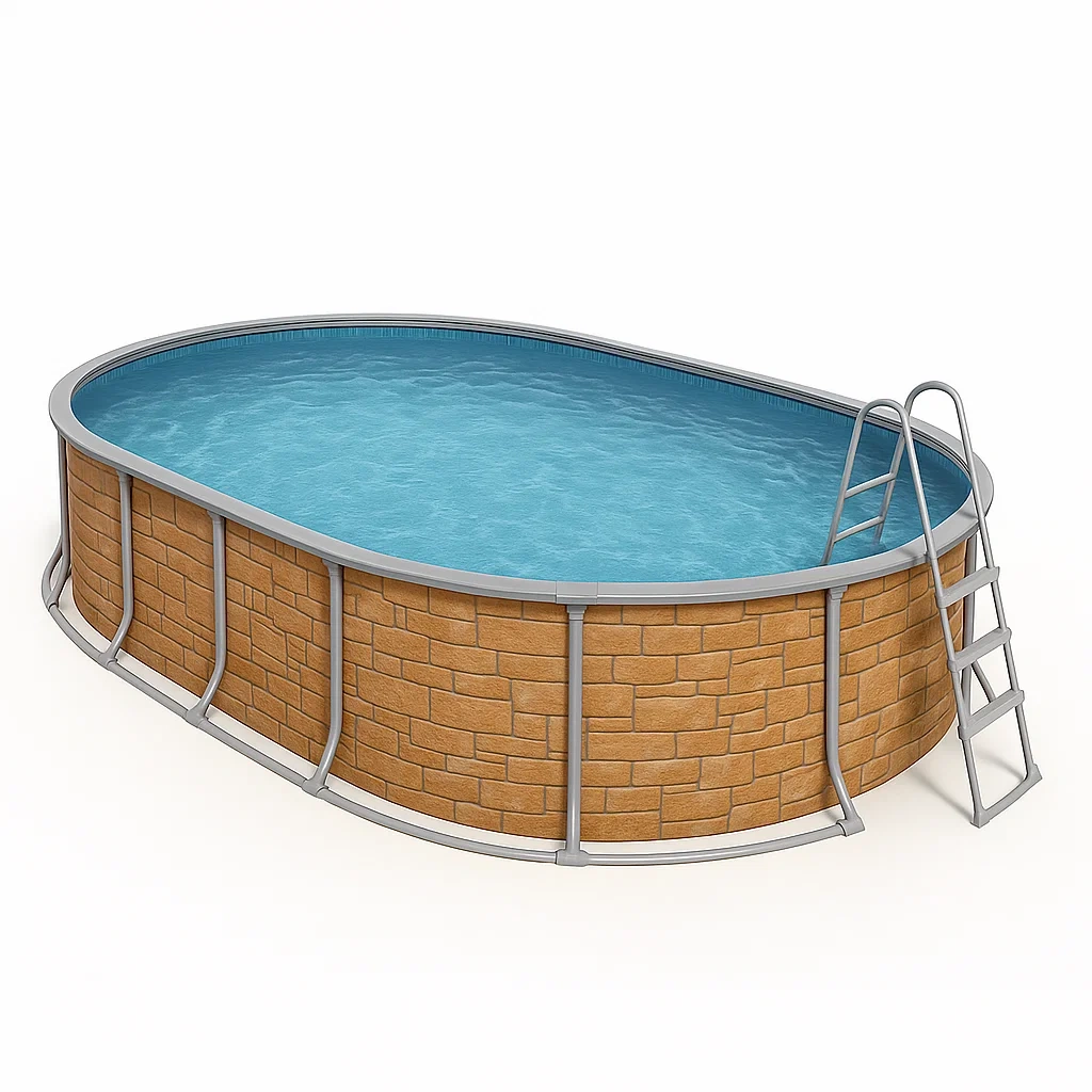 Piscine tubulaire ovale marron brique/gris 468x275x102 cm avec échelle et filtre PwitpFH120aq-Meuzen