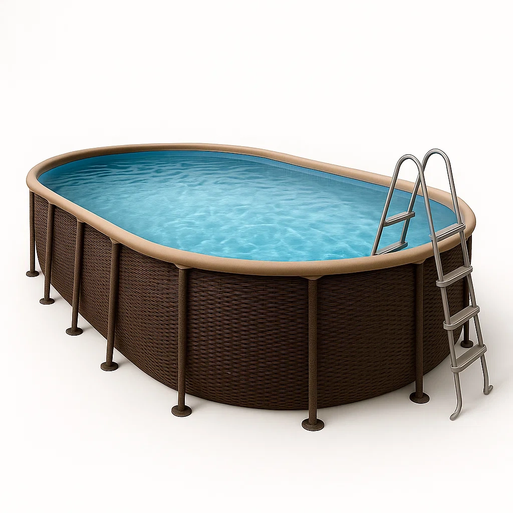 Piscine tubulaire ovale 468x275x102 cm marron foncé rotin tressé avec échelle avec filtre à cartouche VyRBKsA124YF-Meuzen