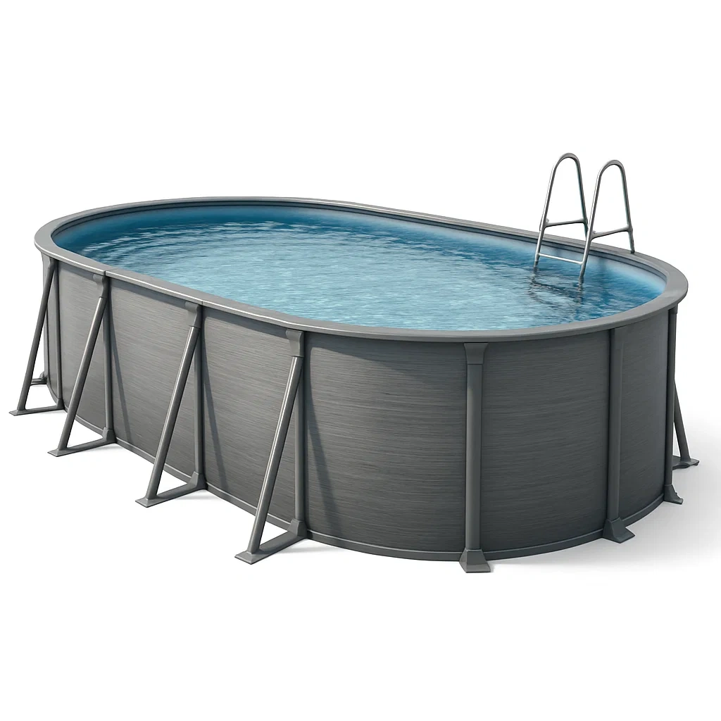 Piscine tubulaire ovale 407x238x97 cm, couleur gris, avec échelle, avec filtre pfpayIqa92jn-Meuzen