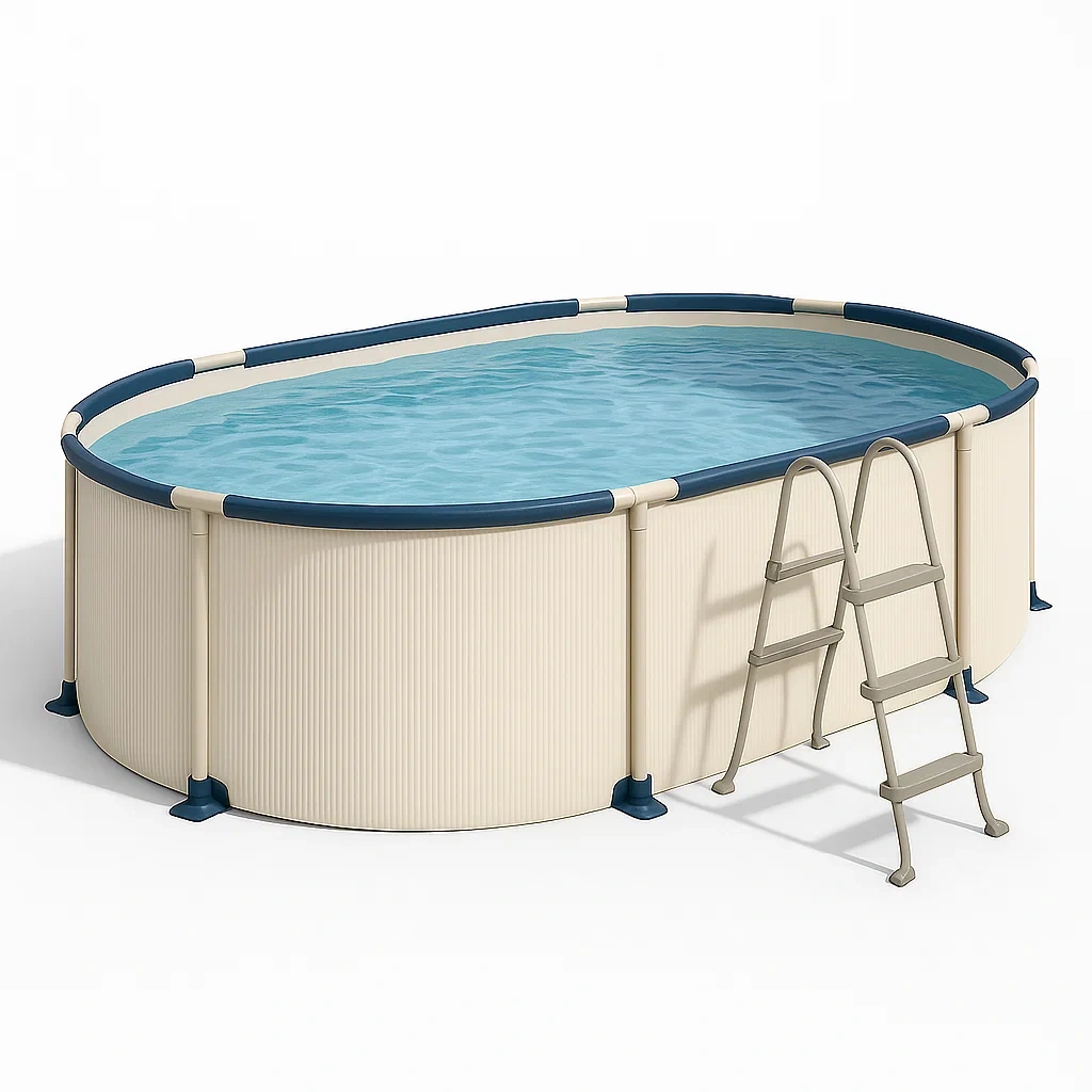 Piscine tubulaire ovale 468x275x102 cm, couleur crème/bleu foncé, avec échelle, avec filtre oVhrtXB128Ee-Meuzen