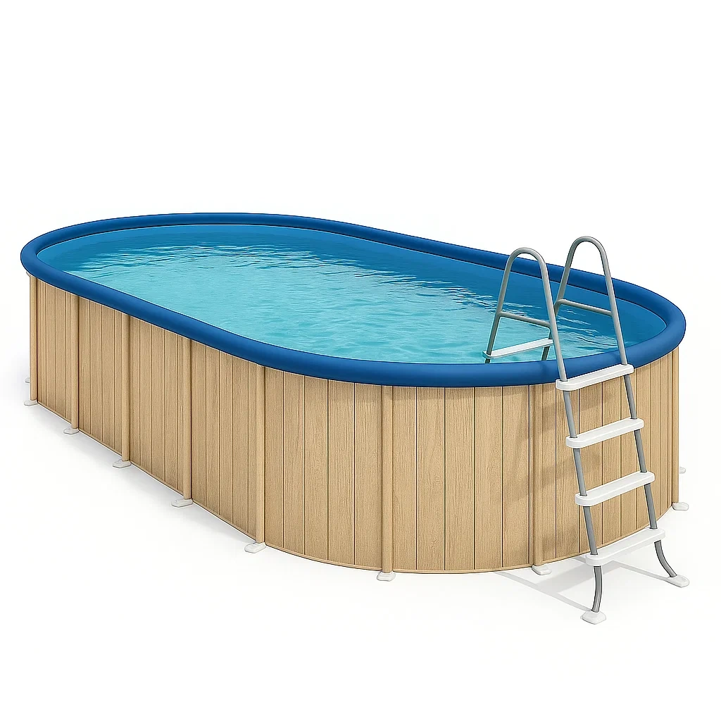 Piscine tubulaire ovale bois clair/bleu 468x275x102 cm avec échelle et filtre DcduGDA129Wh-Meuzen
