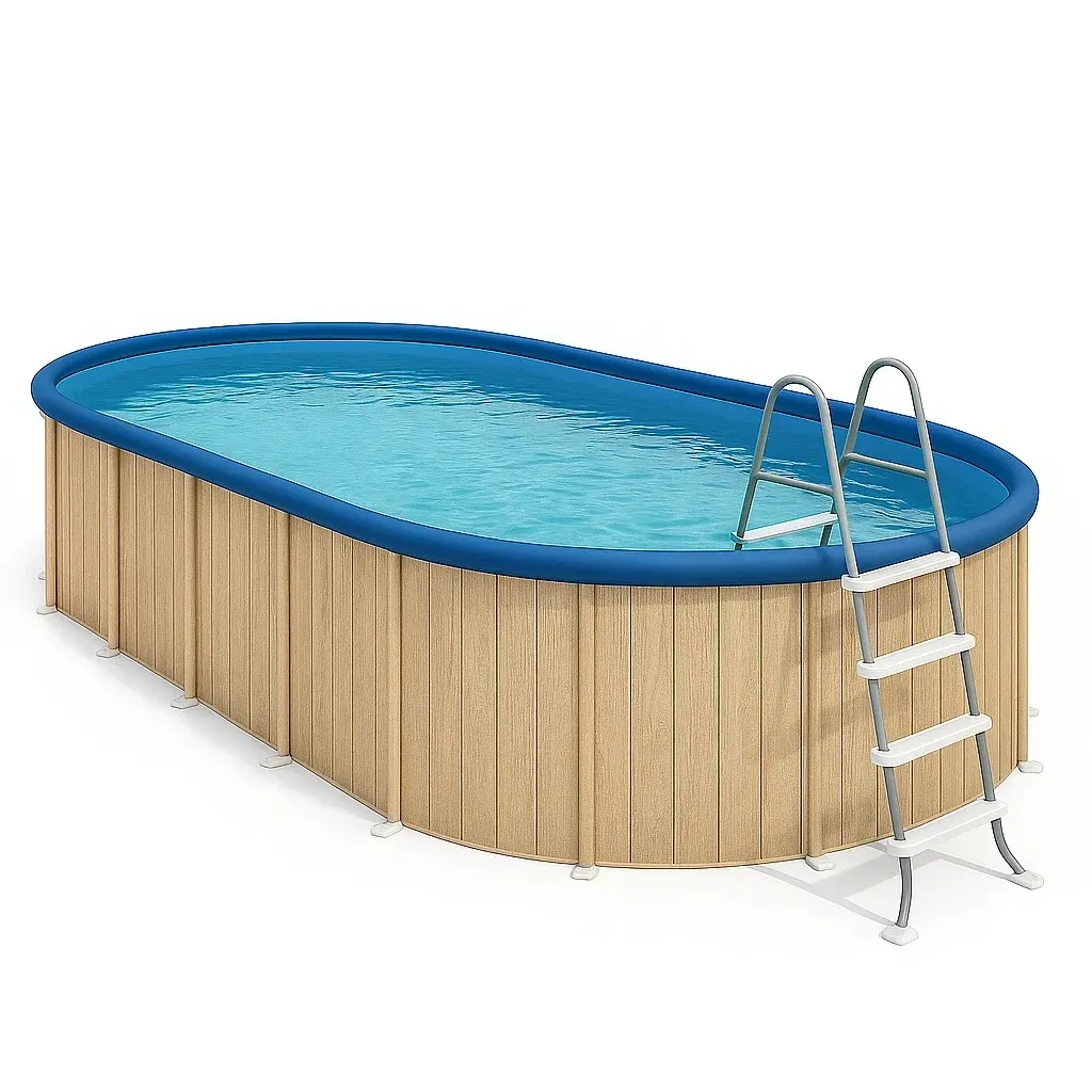 Piscine tubulaire ovale bois clair/bleu 468x275x102 cm avec échelle et filtre DcduGDA129Wh-Meuzen