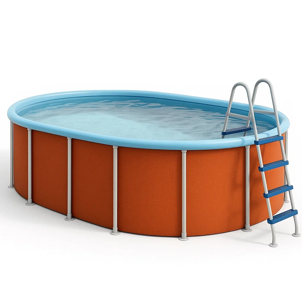 Piscine tubulaire ovale 468x275x102 cm orange/bleu clair avec échelle avec filtre à cartouche GvArupQ130VO-Meuzen