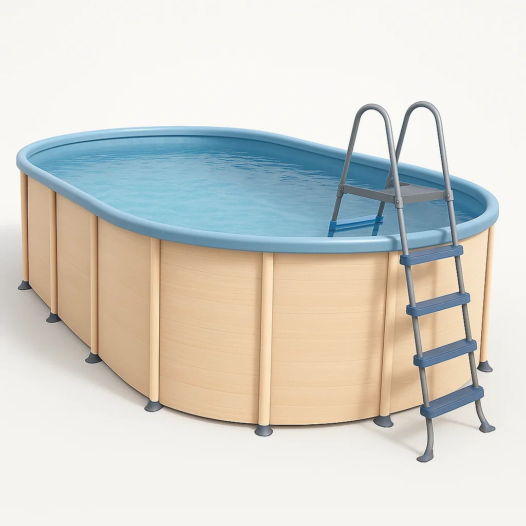Piscine tubulaire ovale 468x275x102 cm beige/bleu avec échelle et filtre PXBVbPv141RP-Meuzen