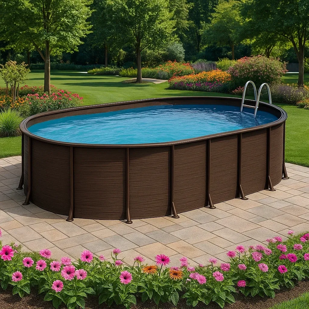 Piscine tubulaire ovale marron 407x238x97 cm avec échelle et filtre à sable tPnspHuR90Aa-Meuzen