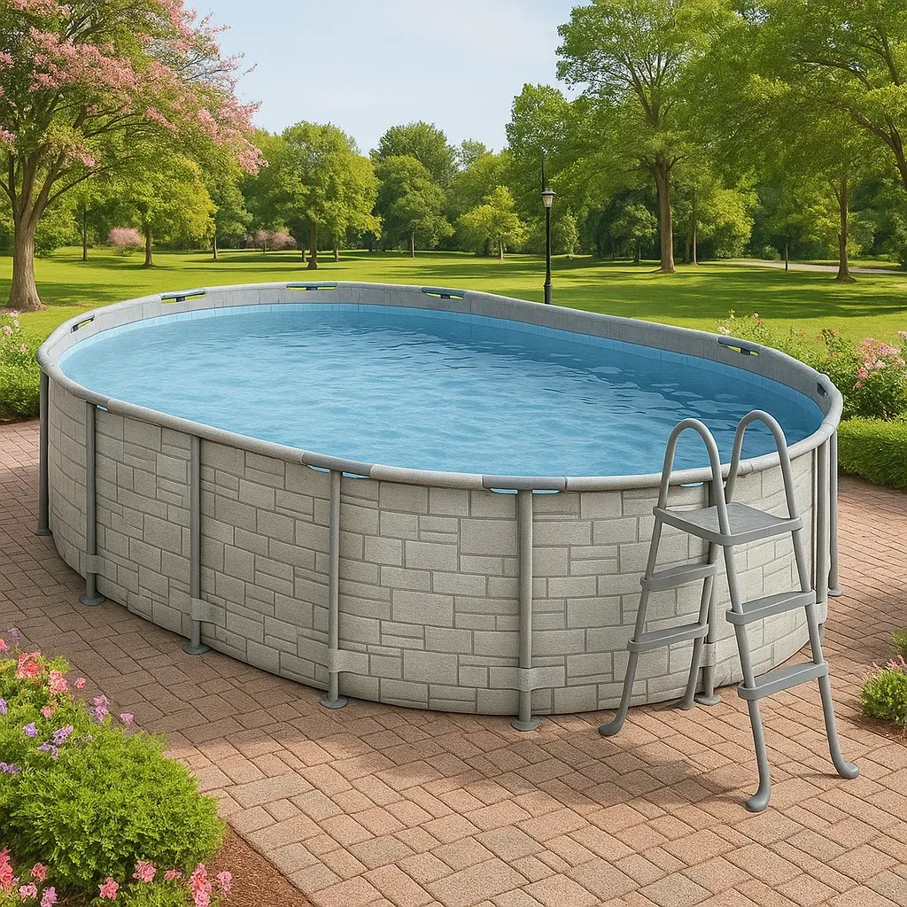 Piscine tubulaire ovale gris 407x238x97 cm avec échelle et filtre TLHHbics93kq-Meuzen