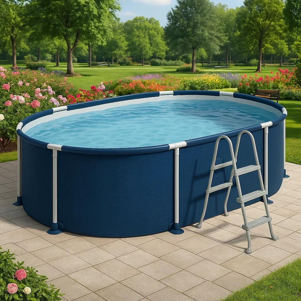 Piscine tubulaire ovale bleu/blanc 407x238x97 cm avec échelle et filtre à cartouche iwkaxYQS95AJ-Meuzen