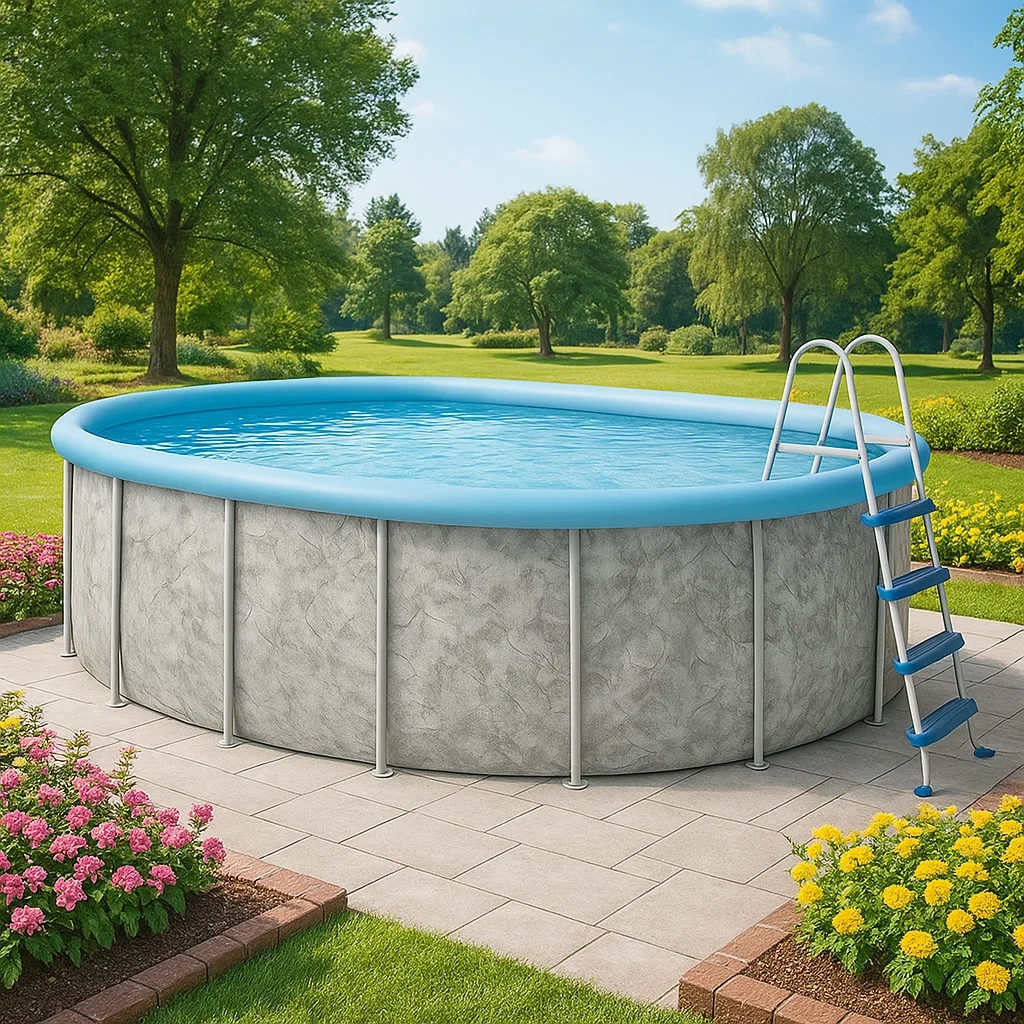Piscine tubulaire ovale gris/bleu clair 407x238x97 cm avec échelle et filtre à cartouche tJnqbXkW96yU-Meuzen