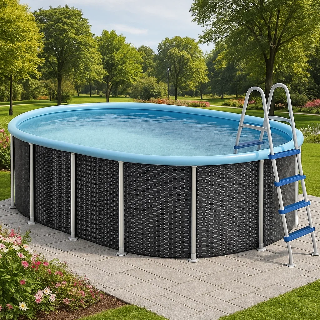 Piscine tubulaire ovale 407x238x97 cm, couleur noir / blanc / bleu clair, avec échelle, avec filtre HMqJuwhf98oX-Meuzen