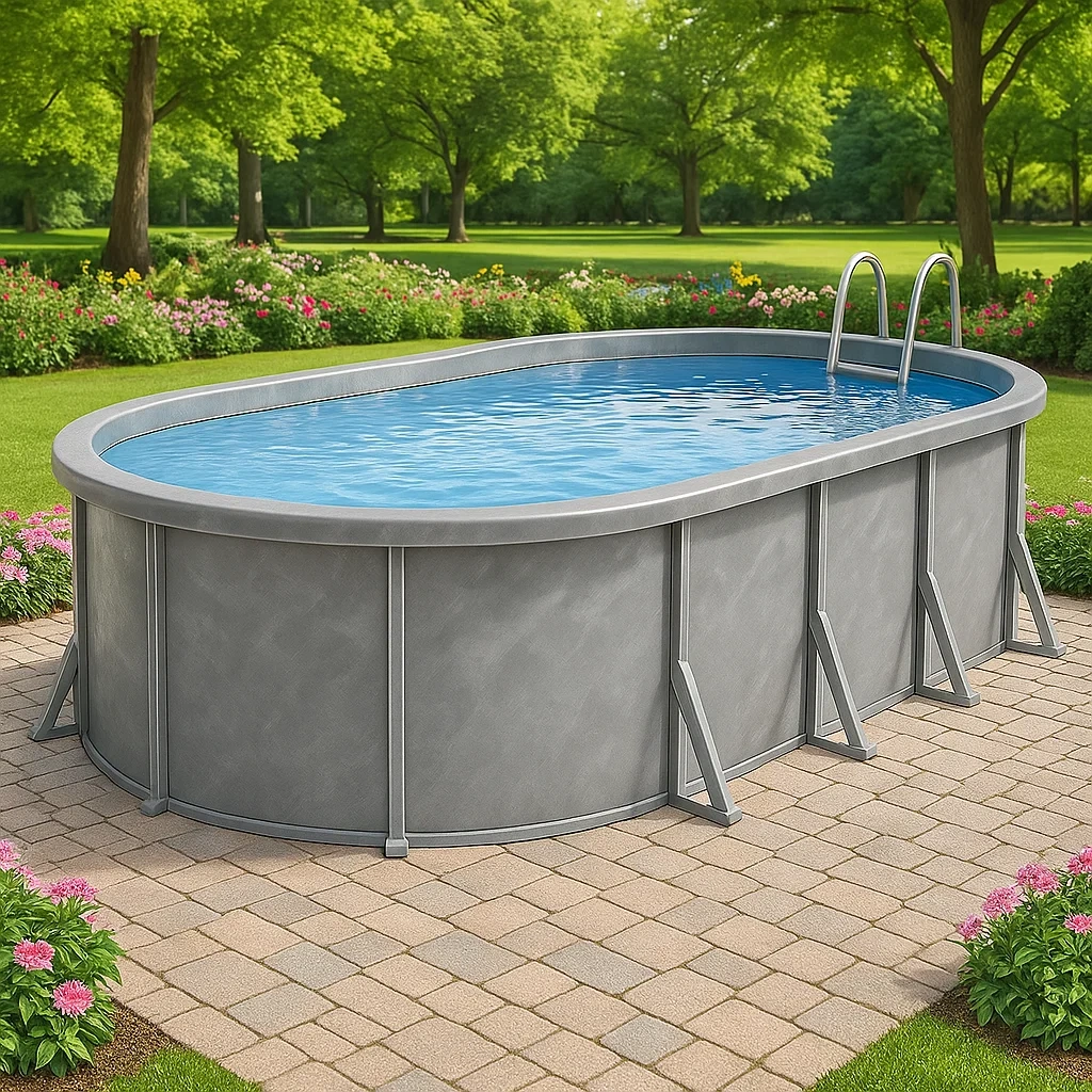 Piscine tubulaire ovale gris 407x238x97 cm avec échelle et filtre DxKpcCqC99Zm-Meuzen