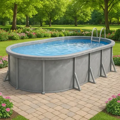 Piscine tubulaire ovale gris 407x238x97 cm avec échelle et filtre DxKpcCqC99Zm-Meuzen