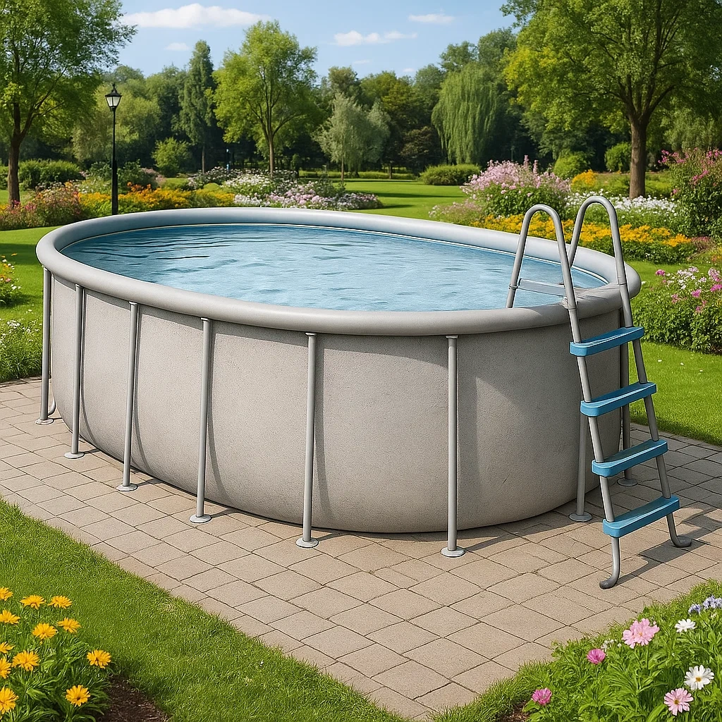 Piscine tubulaire ovale gris 407x238x97 cm avec échelle et filtre hJsSexR102OS-Meuzen