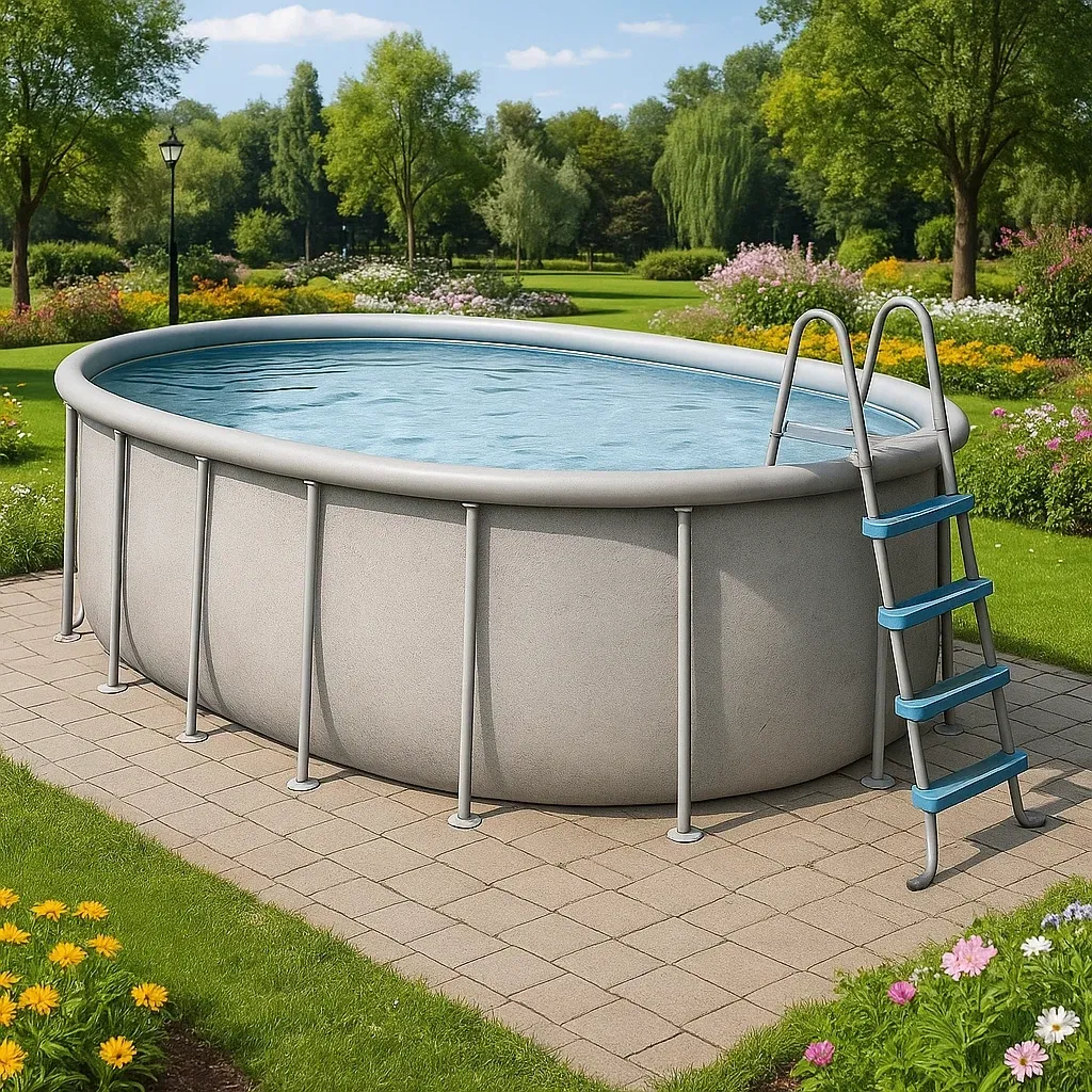 Piscine tubulaire ovale gris 407x238x97 cm avec échelle et filtre hJsSexR102OS-Meuzen