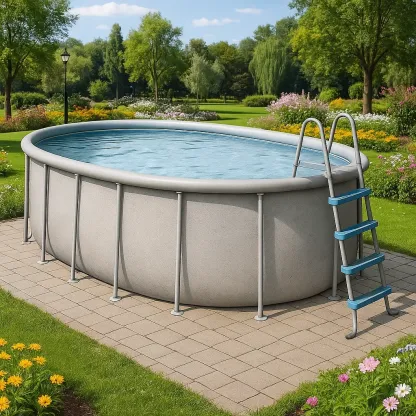 Piscine tubulaire ovale gris 407x238x97 cm avec échelle et filtre hJsSexR102OS-Meuzen