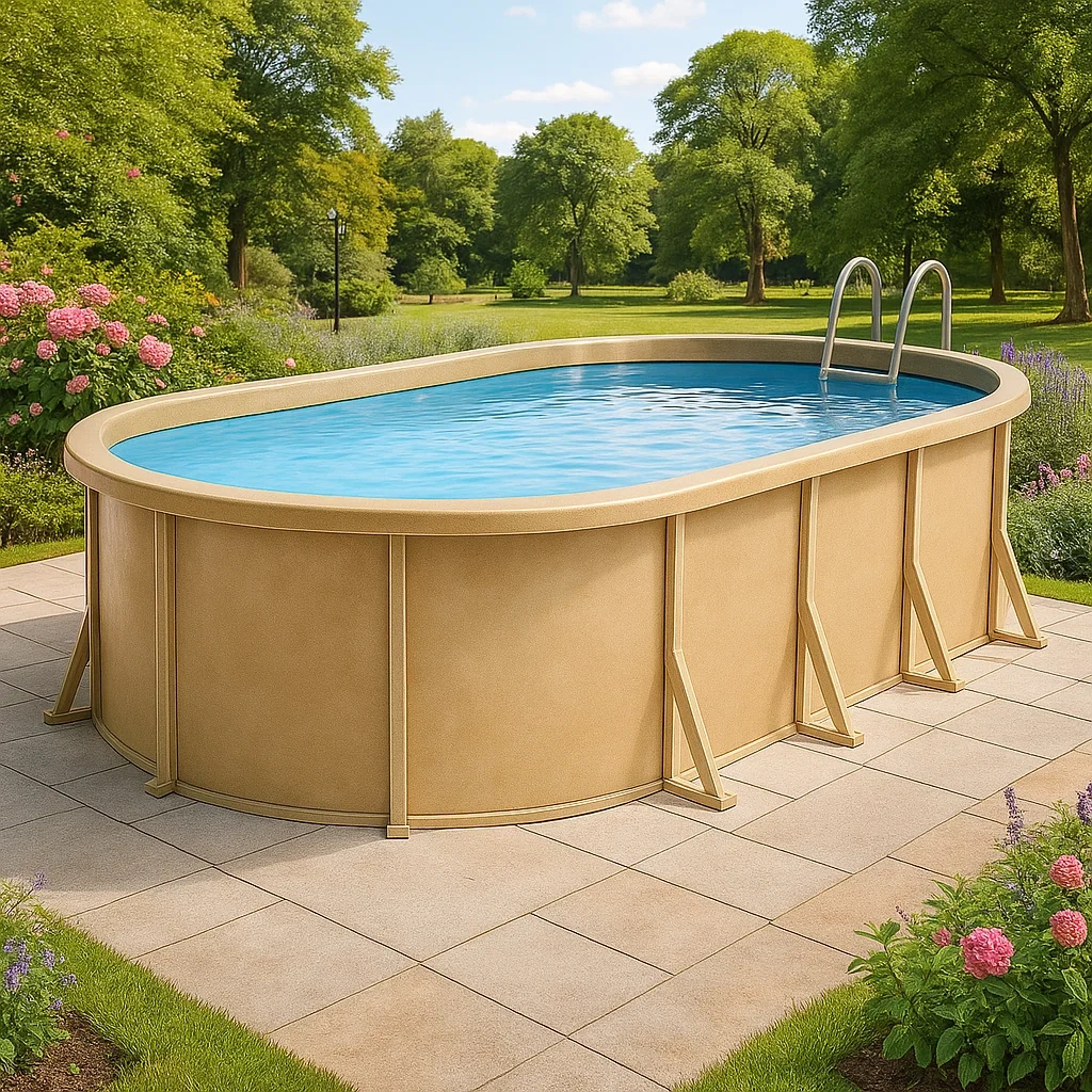 Piscine tubulaire ovale 407x238x97 cm beige avec échelle avec filtre à cartouche AEwDTpX106kr-Meuzen