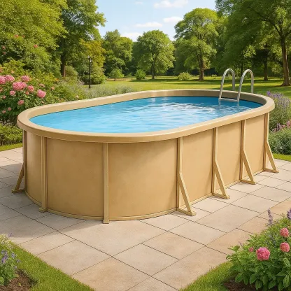 Piscine tubulaire ovale 407x238x97 cm beige avec échelle avec filtre à cartouche AEwDTpX106kr-Meuzen