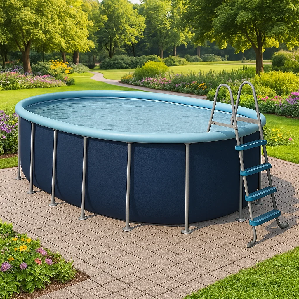 Piscine tubulaire ovale bleu foncé/bleu clair 407x238x97 cm avec échelle et filtre à cartouche PjpRWgo107Dt-Meuzen