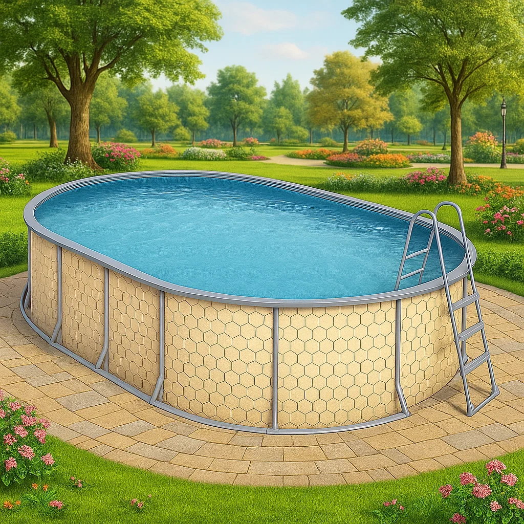 Piscine tubulaire ovale 407x238x97 cm, couleur beige / gris, avec échelle, avec filtre OsnVHLx110hZ-Meuzen