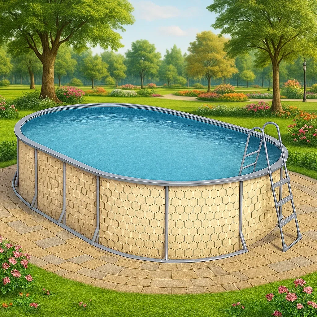 Piscine tubulaire ovale 407x238x97 cm, couleur beige / gris, avec échelle, avec filtre OsnVHLx110hZ-Meuzen