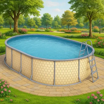 Piscine tubulaire ovale 407x238x97 cm, couleur beige / gris, avec échelle, avec filtre OsnVHLx110hZ-Meuzen