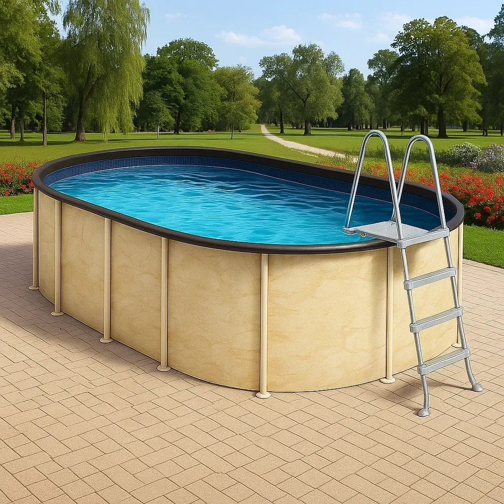 Piscine tubulaire ovale beige/marron 407x238x97 cm avec échelle et filtre aunMmwy111BF-Meuzen