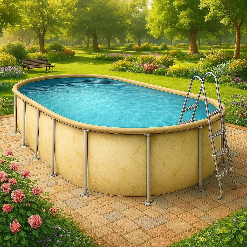 Piscine tubulaire ovale beige 407x238x97 cm avec échelle et filtre InIjqMi114fY-Meuzen