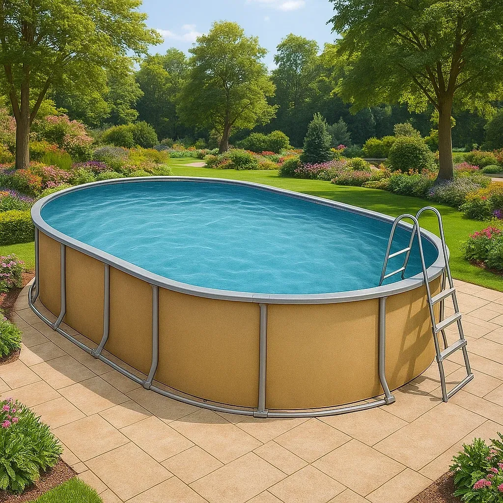 Piscine tubulaire ovale beige/gris 407x238x97 cm avec échelle et filtre ulrgLgO117hG-Meuzen