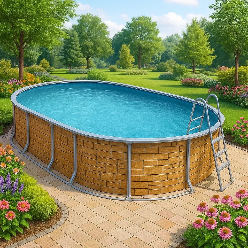 Piscine tubulaire ovale marron brique/gris 468x275x102 cm avec échelle et filtre PwitpFH120aq-Meuzen