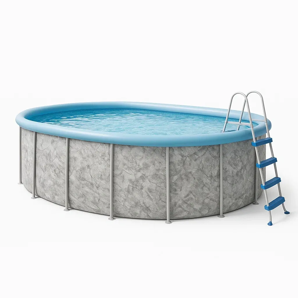 Piscine tubulaire ovale gris/bleu clair 407x238x97 cm avec échelle et filtre à cartouche tJnqbXkW96yU-Meuzen