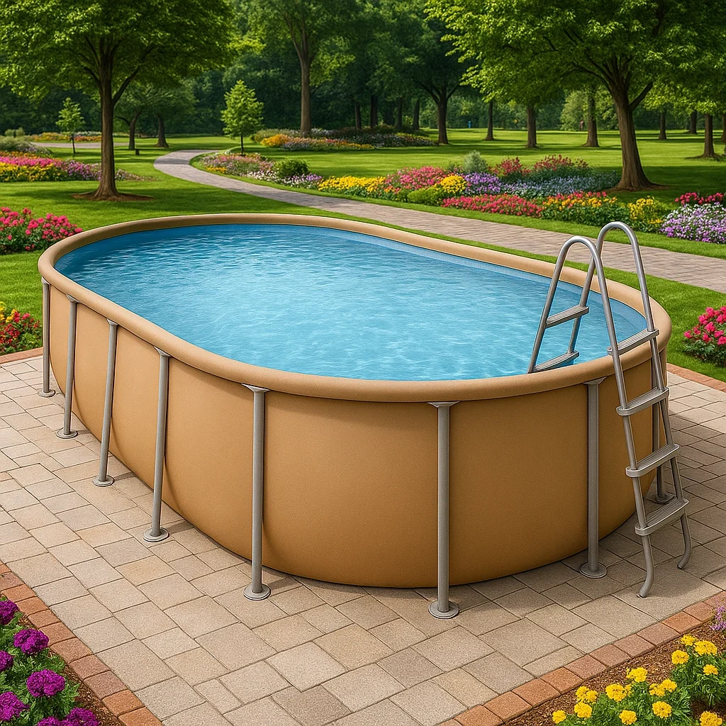 Piscine tubulaire ovale 468x275x102 cm, couleur beige, avec échelle, avec filtre cqnUeeW122nC-Meuzen