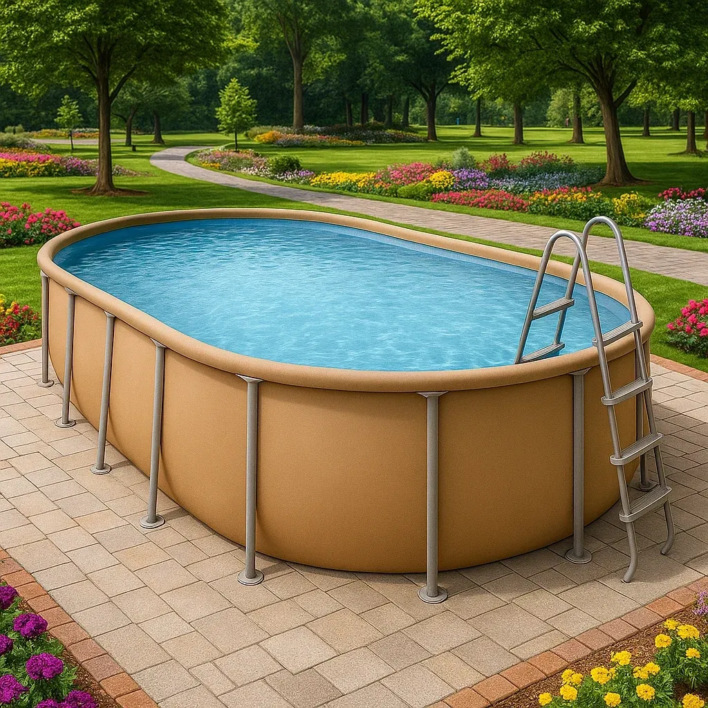Piscine tubulaire ovale 468x275x102 cm, couleur beige, avec échelle, avec filtre cqnUeeW122nC-Meuzen