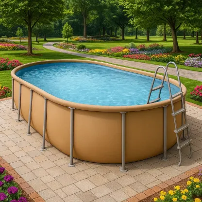 Piscine tubulaire ovale 468x275x102 cm, couleur beige, avec échelle, avec filtre cqnUeeW122nC-Meuzen