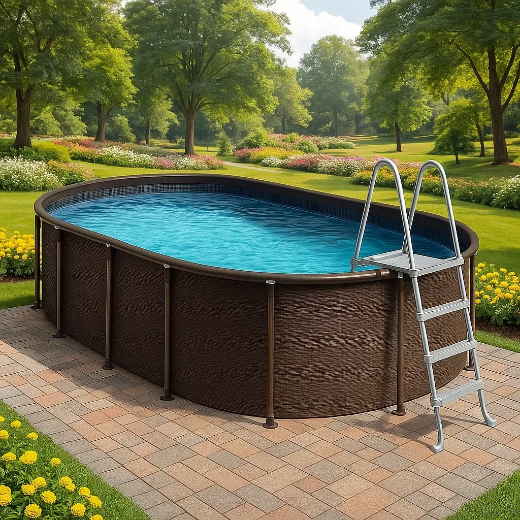 Piscine tubulaire ovale marron foncé 468x275x102 cm avec échelle et filtre à sable qQChrhl125vt-Meuzen
