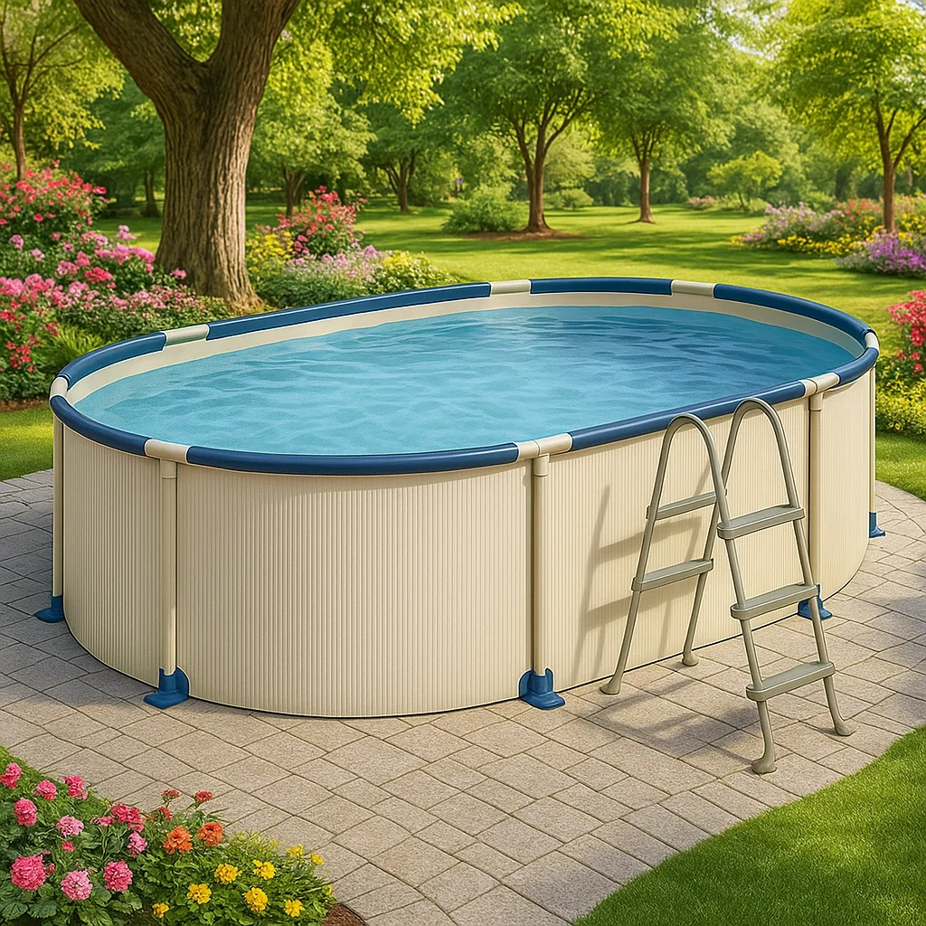 Piscine tubulaire ovale 468x275x102 cm, couleur crème/bleu foncé, avec échelle, avec filtre oVhrtXB128Ee-Meuzen