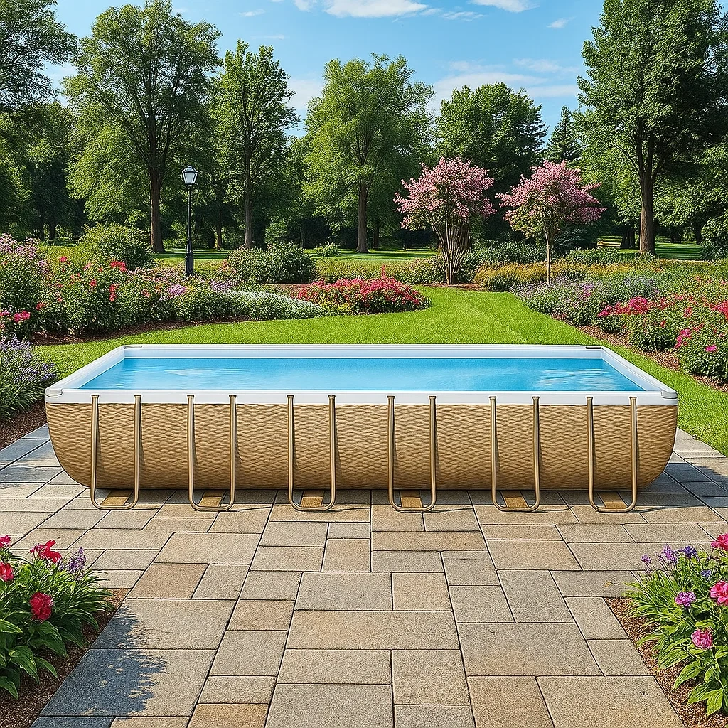 Piscine tubulaire rectangulaire 558x262xh116 cm beige/blanc avec échelle avec filtre à cartouche FoaoTyz181es-Meuzen