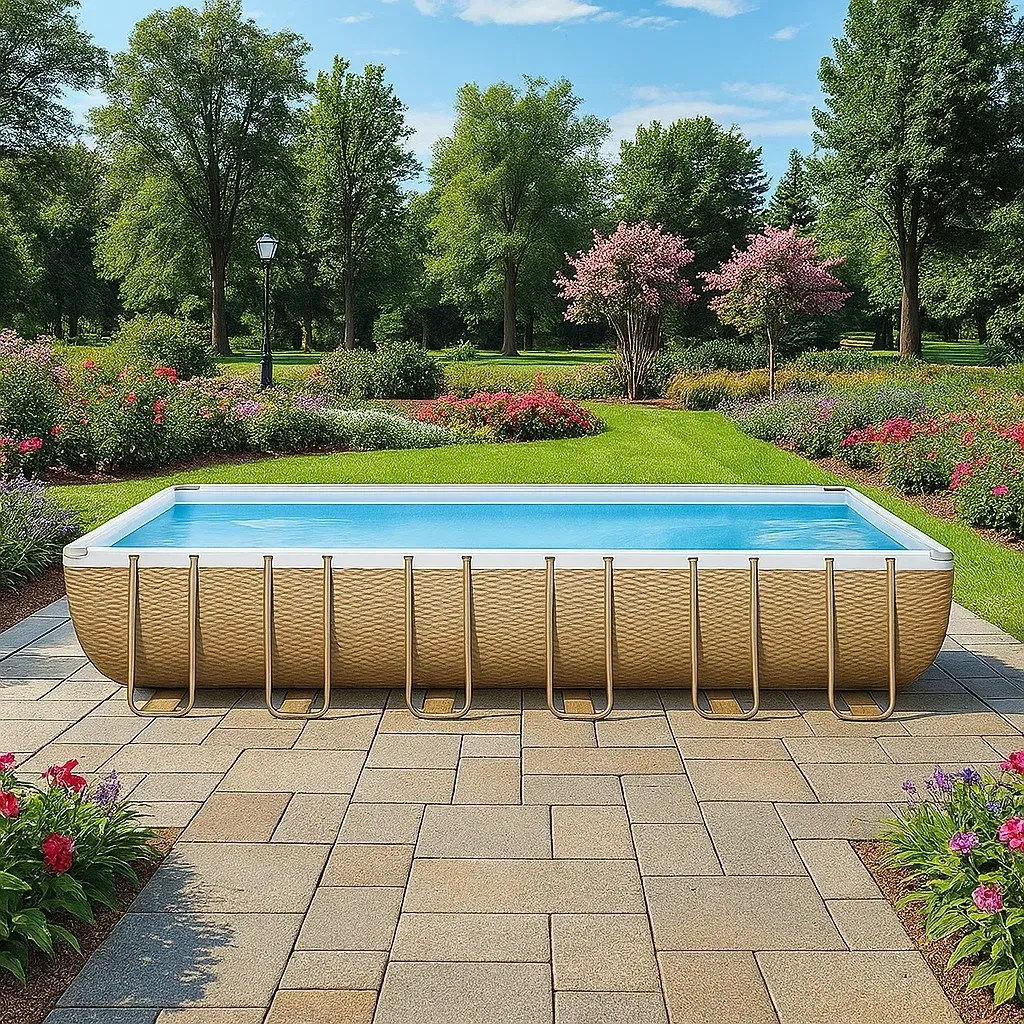 Piscine tubulaire rectangulaire 558x262xh116 cm beige/blanc avec échelle avec filtre à cartouche FoaoTyz181es-Meuzen